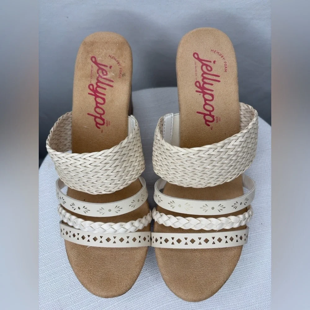 Jellypop women’s Size 8 Cream Woven Strap Wedge Sandals Memory Foam(B95)&✨